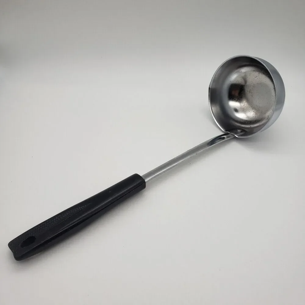 Vintage Ekco Ladle Cooking Utensil Chromium Plated Black Plastic Handle Spout